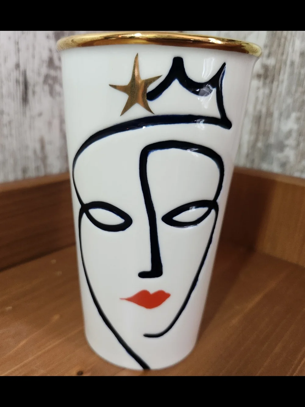 2015 Starbucks Anniversary Crown Siren Tumbler Mug Picasso-Inspired Gold Trim